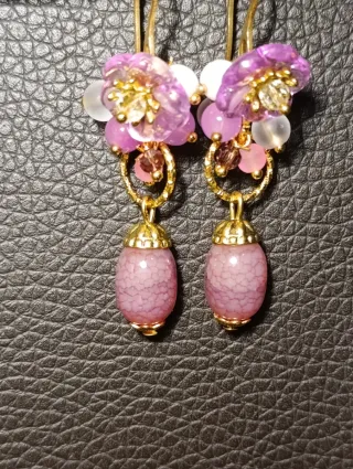 Orecchini fiori rosa giada acciaio