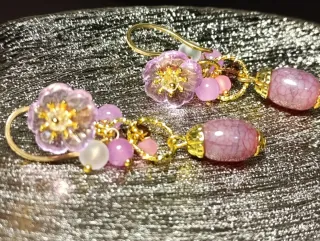 Orecchini fiori rosa giada acciaio