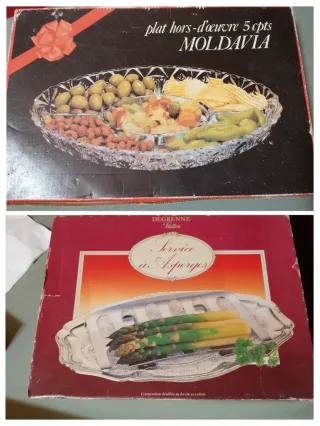 Juego 2 fuentes aperitivos cristal y metal