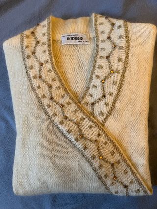 Maglione pura lana bianco con dettagli oro