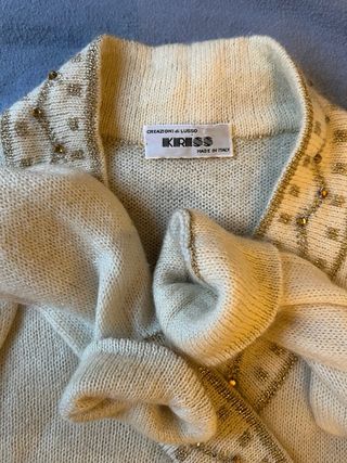 Maglione pura lana bianco con dettagli oro