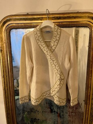 Maglione pura lana bianco con dettagli oro