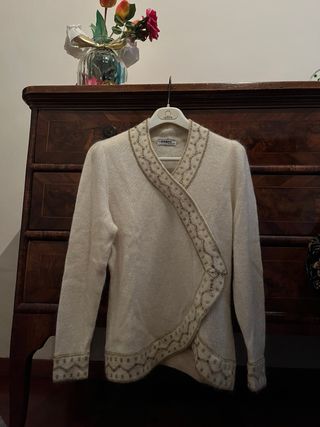 Maglione pura lana bianco con dettagli oro