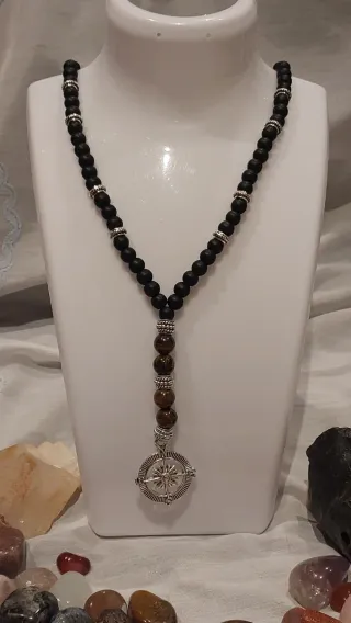 Collar Ágata Negra y Ojo de Tigre