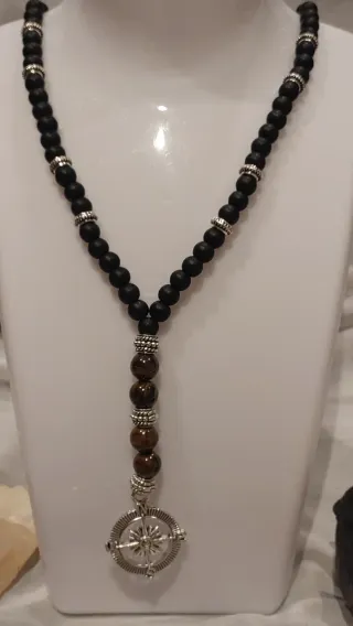 Collar Ágata Negra y Ojo de Tigre