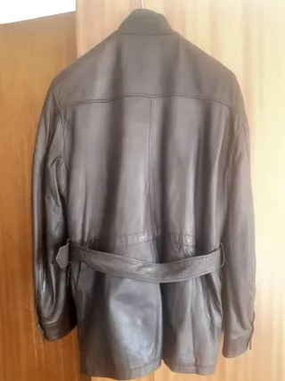 Chaquetón Massimo Dutti Cuero Marrón 3/4