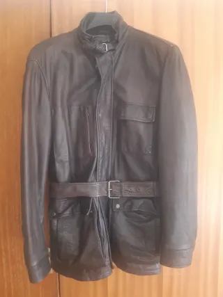 Chaquetón Massimo Dutti Cuero Marrón 3/4