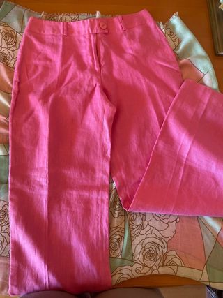 Pantalones de lino rosa