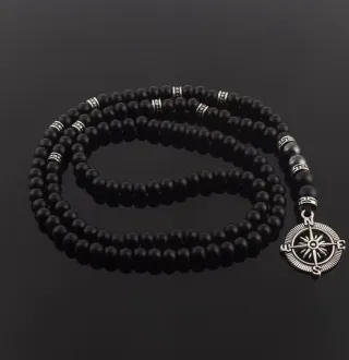 Collar Ágata Natural con Colgante Brújula