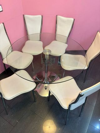 Mesa redonda cristal y metal