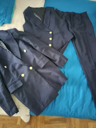 Traje de chaqueta,chaleco y pantalón azul mujer