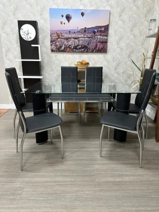 Mesa comedor de cristal con 6 sillas - enviamos