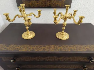 Candelabros dorados de metal los 2 por 45€