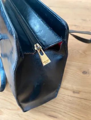 Bolso Tote Cuero Vintage Celine Negro