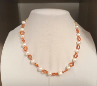 Collana perle e zirconi arancioni