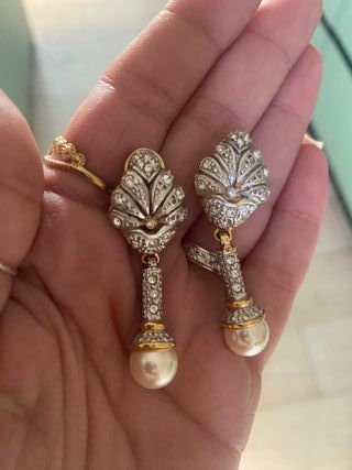 Pendientes Art Decó platino con perla y brillante