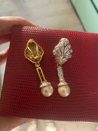 Pendientes Art Decó platino con perla y brillante