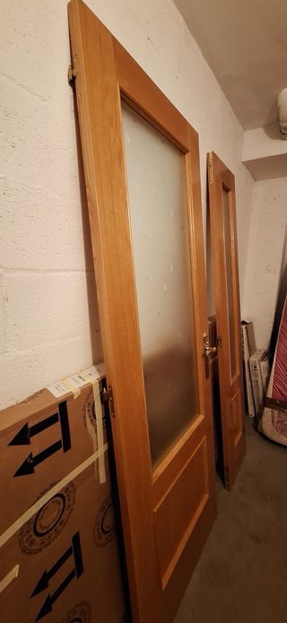 Puerta doble interior madera con cristal