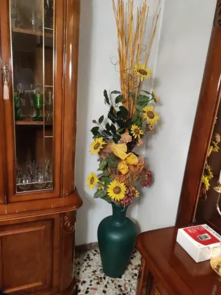 Jarrón Decorativo Alto Verde y Amarillo