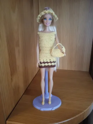 Vestido crochet Barbie + sombrero y bolso