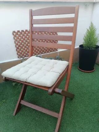 Mesa y Silla Terraza Jardín Madera+cojin ocre