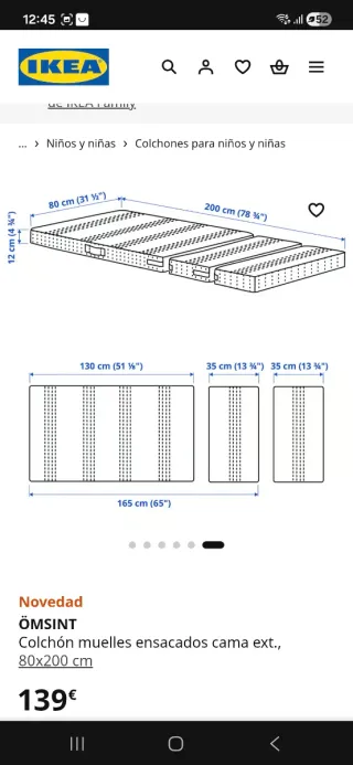 Colchón Ikea extensible de 80 ×200