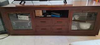Mueble TV y estanterías madera Teka