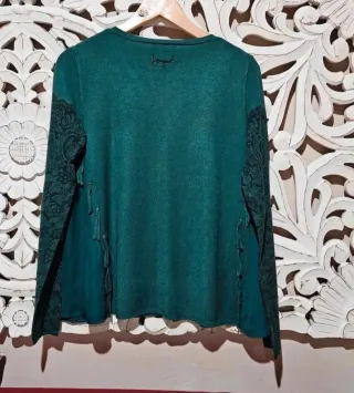 Jersey Desigual verde bordado flores Talla S
