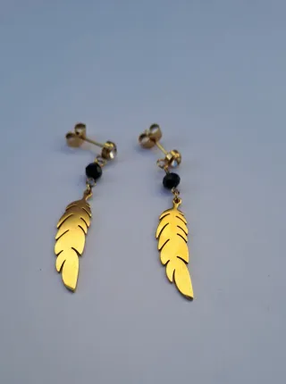 Pendientes largos acero dorado pluma