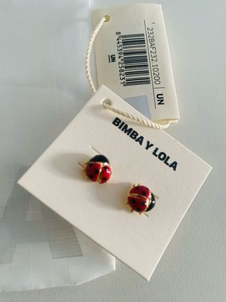 Pendientes BIMBA Y LOLA Mariquita Dorado y Rojo