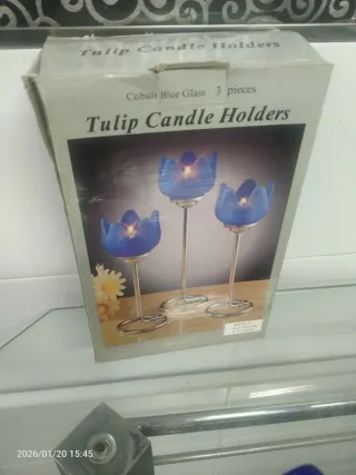 Conjunto 3 Portavelas Tulipán Azul
