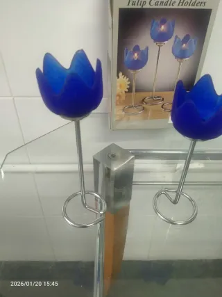 Conjunto 3 Portavelas Tulipán Azul