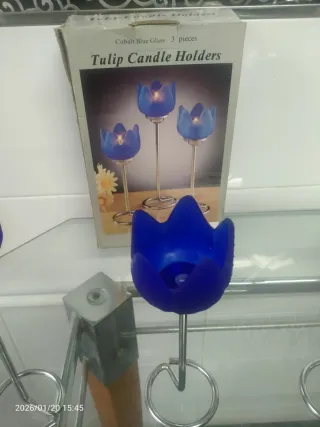 Conjunto 3 Portavelas Tulipán Azul