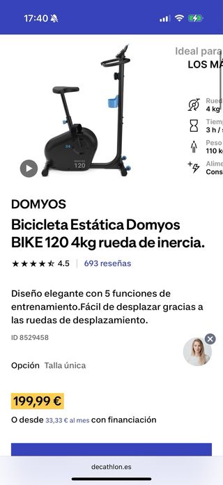 Bicicleta Estática Domyos 120