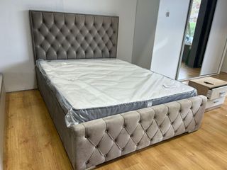 Cama tapizada gris de terciopelo*Ofrecemos entrega