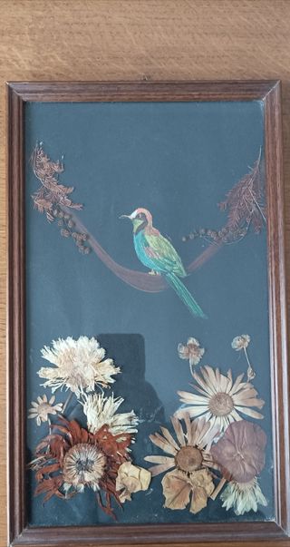 Quadro uccello e fiori secchi