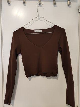 Top Stradivarius Marrón Manga Larga