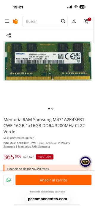 Samsung 16GB (2x8GB) DDR4 SO-DIMM 3200MHz
