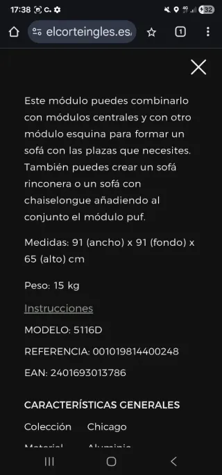 Rinconera aluminio Chicago El Corte Ingles