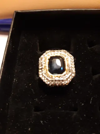 Anillo Bisutería Azul y Dorado Talla 17