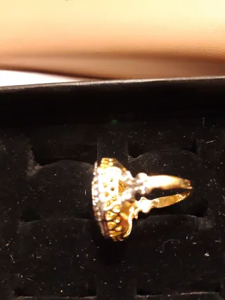 Anillo Bisutería Azul y Dorado Talla 17