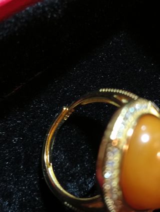 Anello Cera d'api e Ambra Argento Dorato