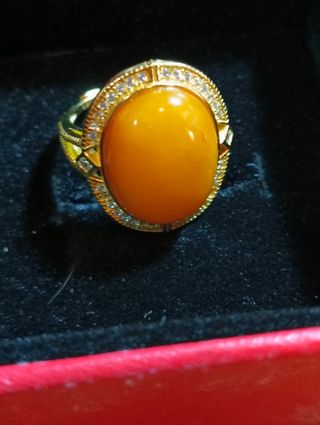 Anello Cera d'api e Ambra Argento Dorato