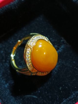 Anello Cera d'api e Ambra Argento Dorato