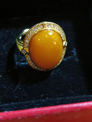 Anello Cera d'api e Ambra Argento Dorato