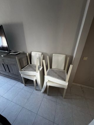 4 Sillas Imitación Cuero Blanco Roto