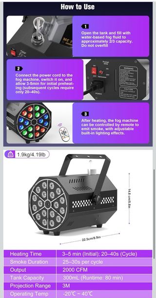 Macchina Fumo 800W LED RGB/B/W