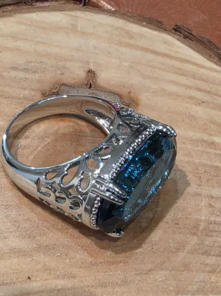 Anillo Cóctel Topacio Azul Plata