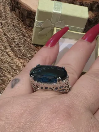 Anillo Cóctel Topacio Azul Plata