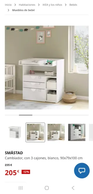 Mueble cambiador con cajones y estantes